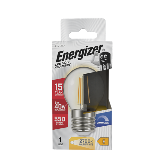 Energizer Filament LED Golf E27 Dimmable 5w 470lm 2700k