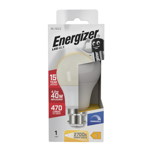Energizer LED GLS B22 2700k Dimmable 470lm