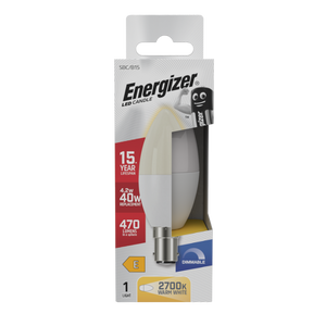 Energizer LED Candle 470lm Opal B15 Dimmable 4.2w