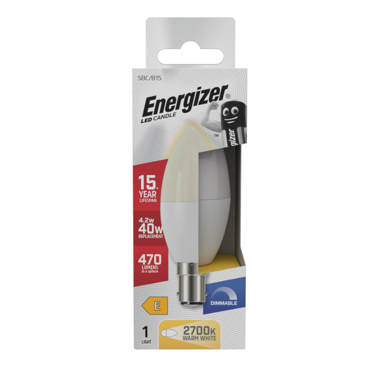 Energizer LED Candle 470lm Opal B15 Dimmable 4.2w