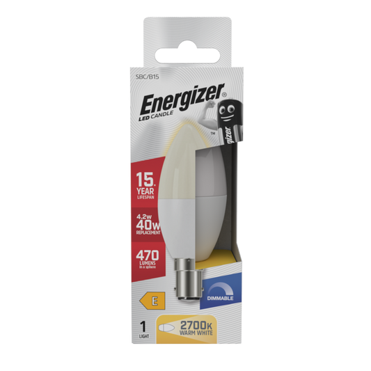 Energizer LED Candle 470lm Opal B15 Dimmable 4.2w