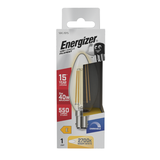 Energizer Filament LED Candle B15 Dimmable 5w 550lm