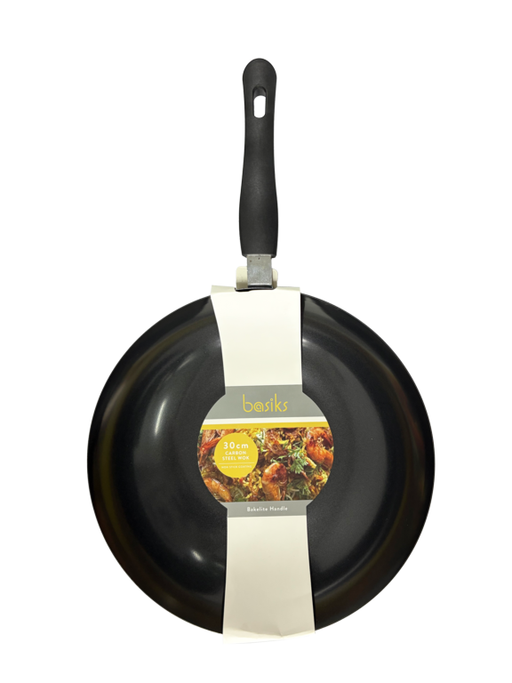 Basiks Carbon Steel Wok With Bakelite Handle 30cm