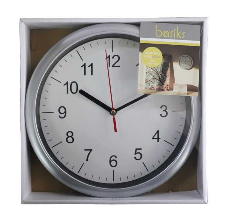 Basiks 23cm Quartz Wall Clock Silver