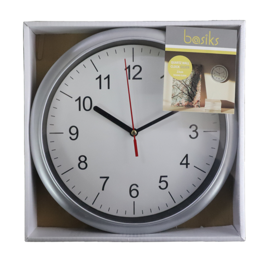 Basiks 23cm Quartz Wall Clock Silver