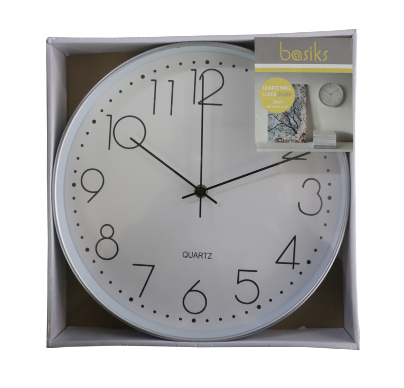 Basiks 30cm Quartz Wall Clock Silver