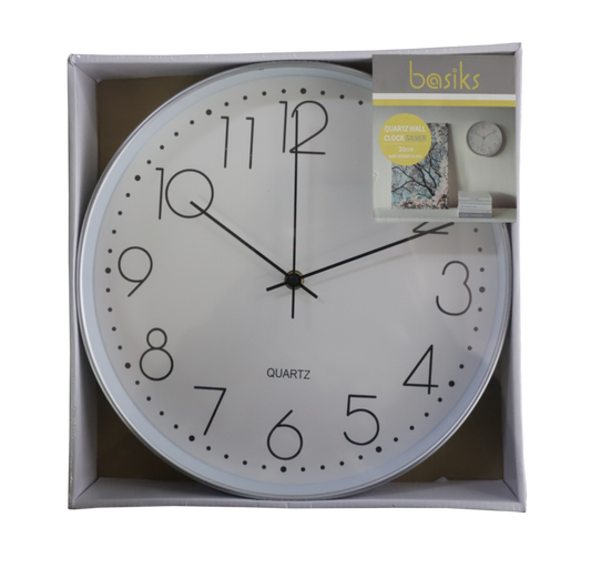 Basiks 30cm Quartz Wall Clock Silver