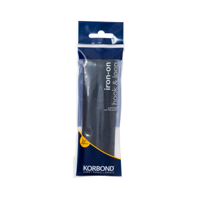 Korbond Hook & Loop Iron On Black 2x50cm
