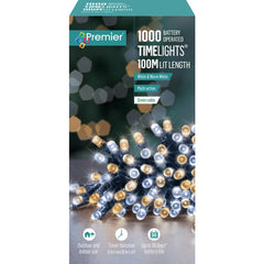 Premier 600 LED Multi Action Battery Operated TIMELIGHTS™ White/Warm White/Green Cable
