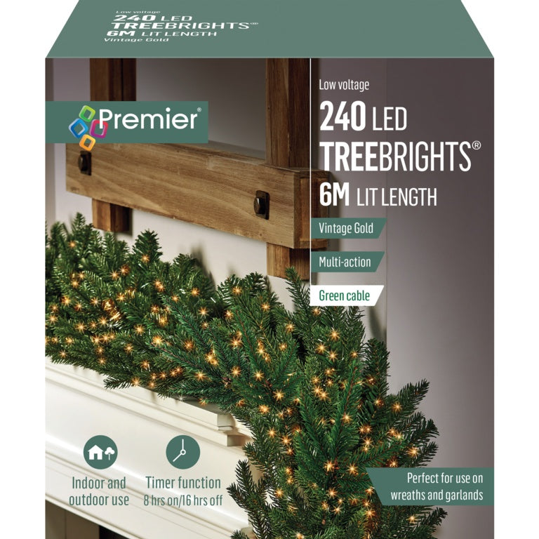 Premier 240 LED Multi Action Treebrights With Timer Vintage Gold/Green Cable