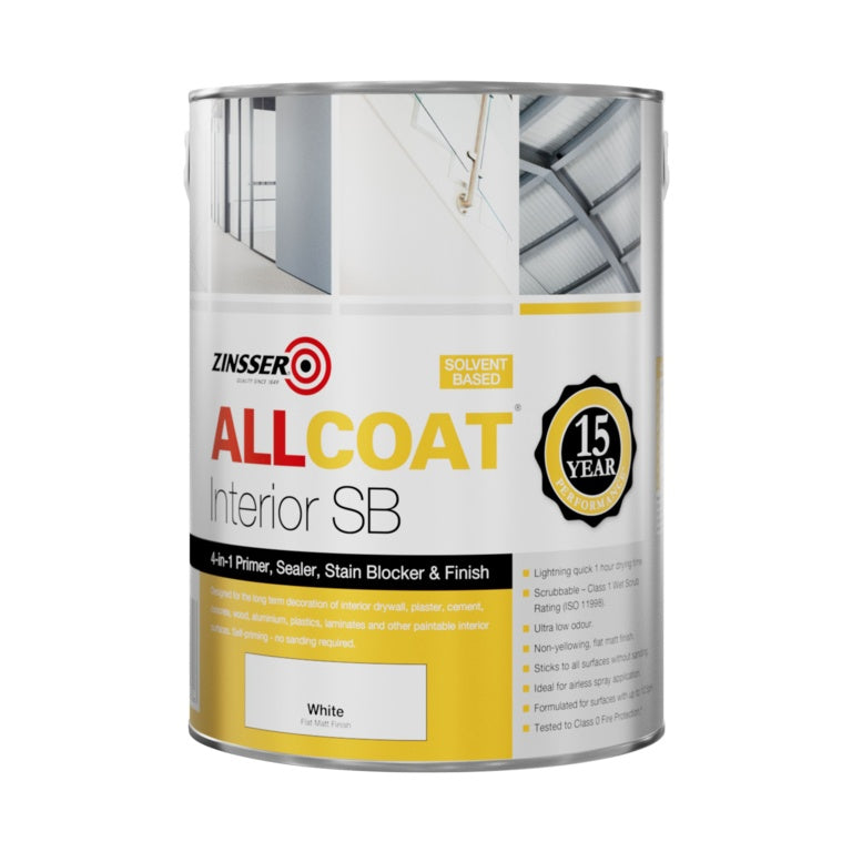 Zinsser Allcoat Solvent Based Stain Killer White Matt 5L