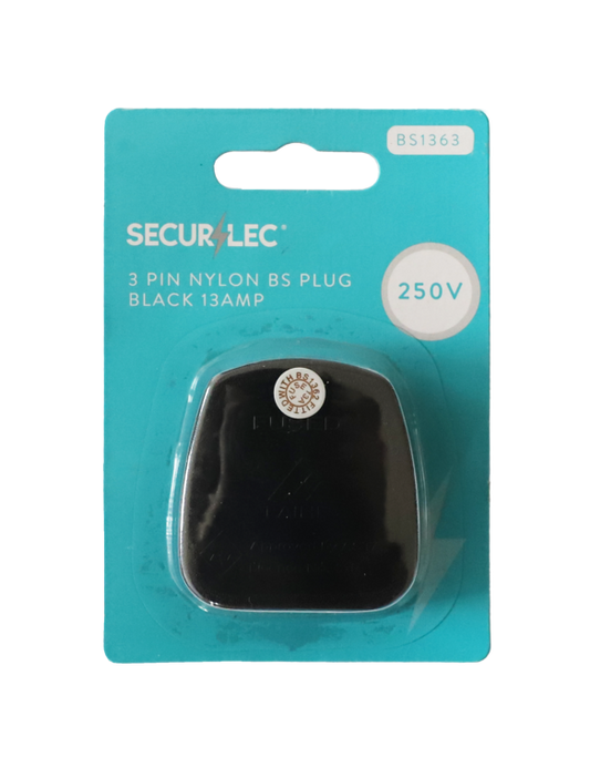 Securlec 3 Pin Nylon Plug Fused Black 13amp