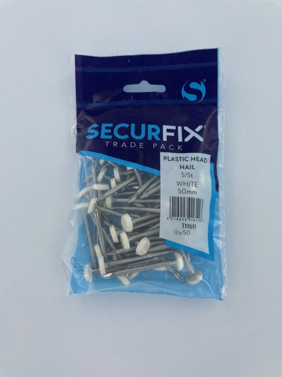 Securfix Stainless Steel Plastic Headed Nail White 50mm 50 Pack