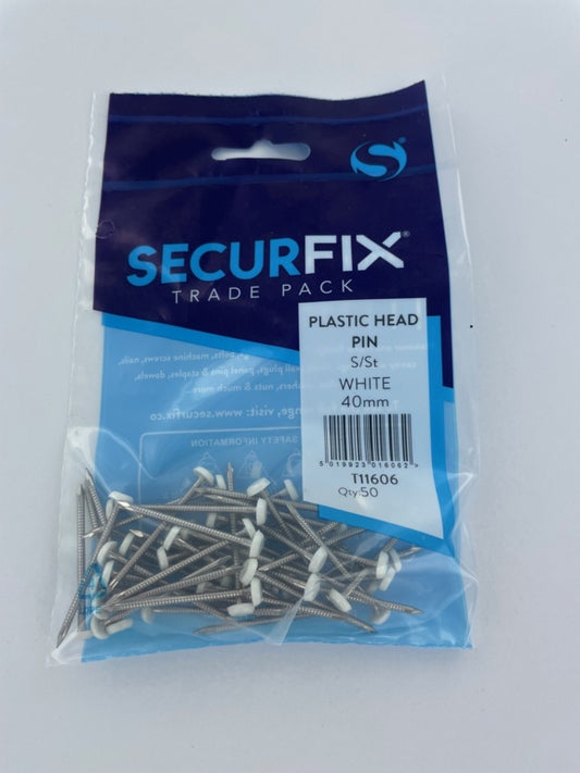 Securfix Stainless Steel Plastic Headed Pin White 40mm 50 Pack