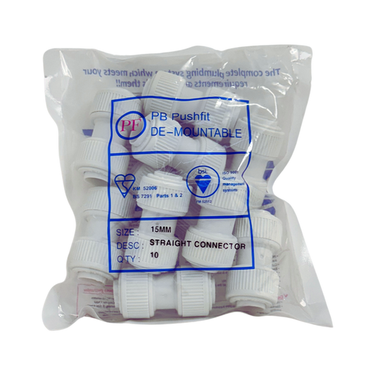 Whitespeed Push-Fit Straight Connector 15mm Pack 10