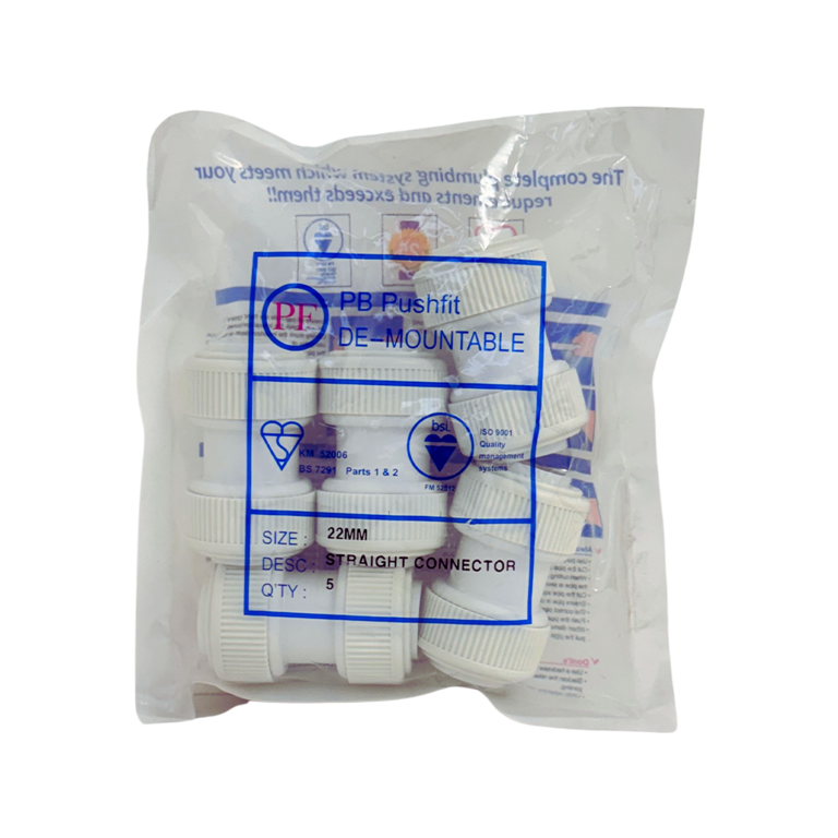 Whitespeed Push-Fit Straight Connector 22mm Pack 5