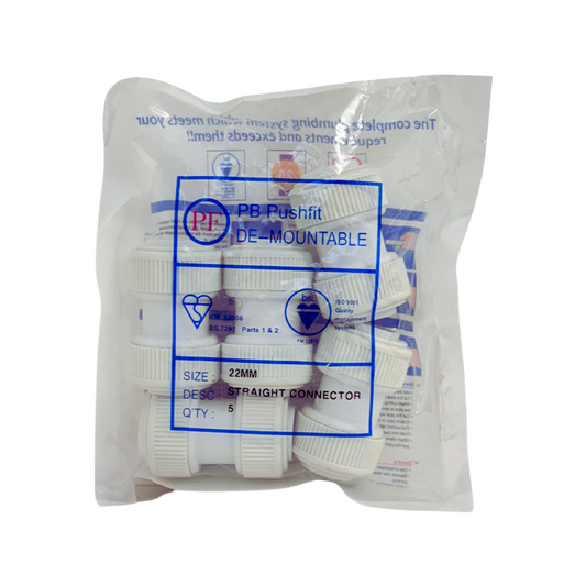 Whitespeed Push-Fit Straight Connector 22mm Pack 5
