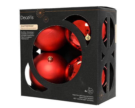 Kaemingk Baubles Polystyrene Christmas Red Pack 4 10cm Assorted