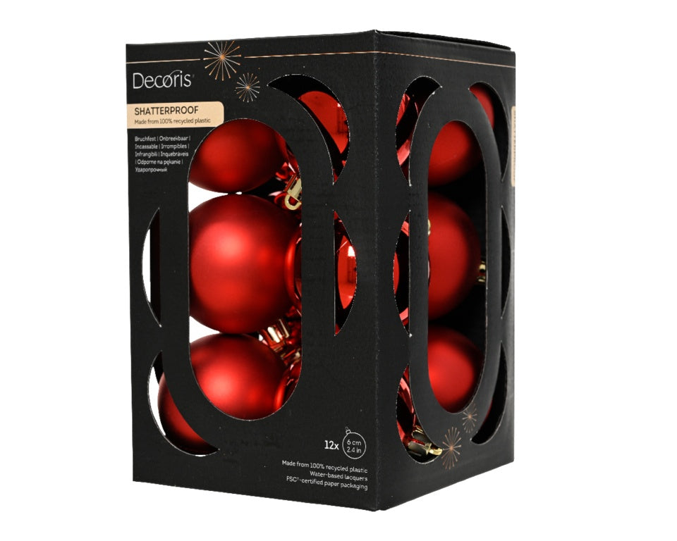 Kaemingk Baubles Polystyrene Christmas Red Pack 12 6cm Assorted