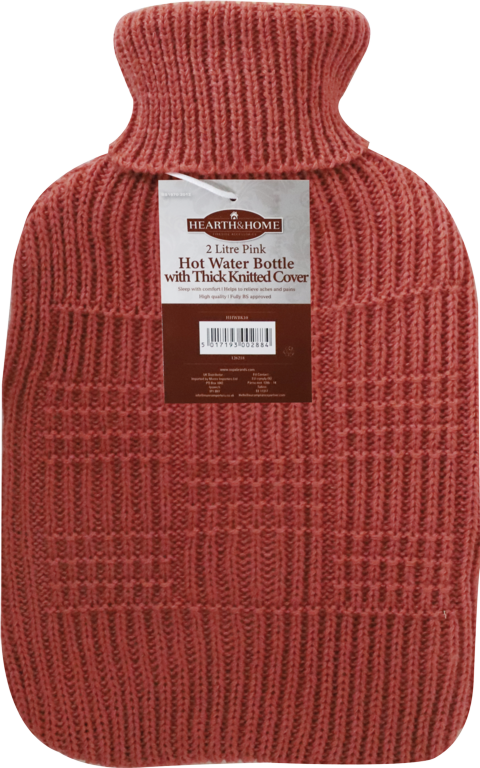 Hearth & Home Hot Water Bottle With Thick Knitted Cover 2L Green