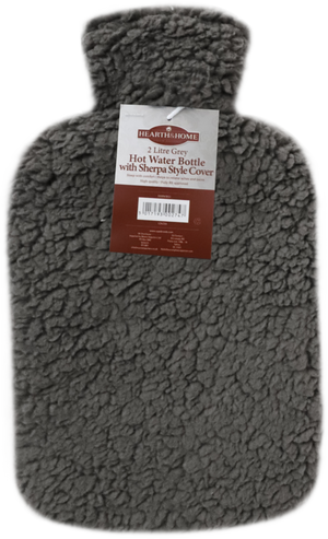 Hearth & Home Hot Water Bottle With Sherpa Style Cover 2L Grey