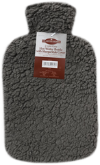 Hearth & Home Hot Water Bottle With Sherpa Style Cover 2L Grey