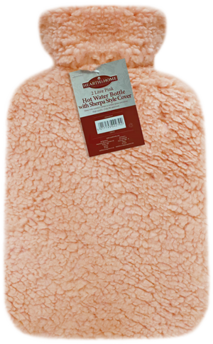 Hearth & Home Hot Water Bottle With Sherpa Style Cover 2L Pink