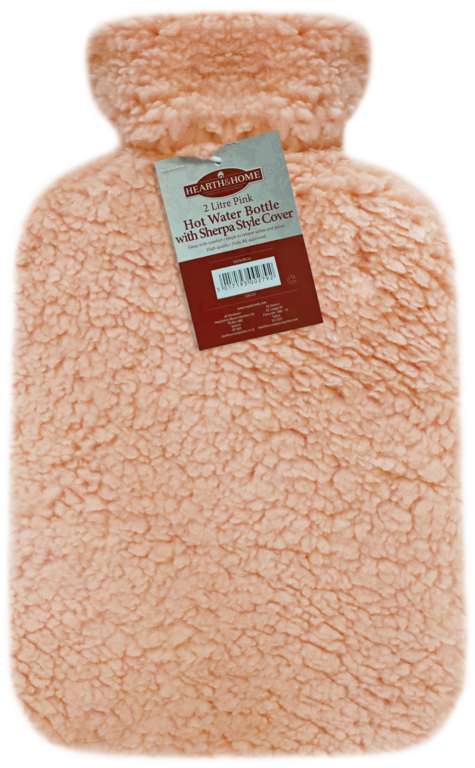 Hearth & Home Hot Water Bottle With Sherpa Style Cover 2L Pink