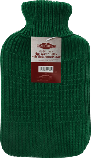 Hearth & Home Hot Water Bottle With Thick Knitted Cover 2L Green