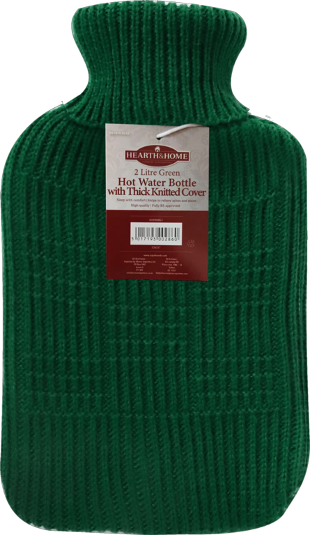 Hearth & Home Hot Water Bottle With Thick Knitted Cover 2L Green