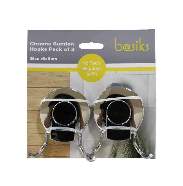 Basiks Suction Hooks Pack 2 Chrome
