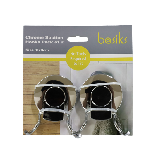 Basiks Suction Hooks Pack 2 Chrome