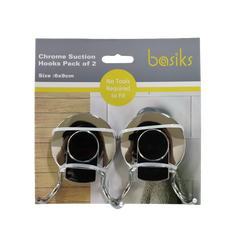 Basiks Suction Hooks Pack 2 Chrome