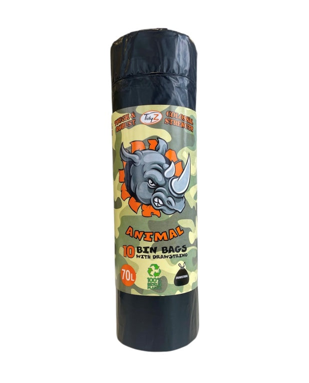Tidyz 10 Super Strong Refuse Sacks With Drawstring 70L