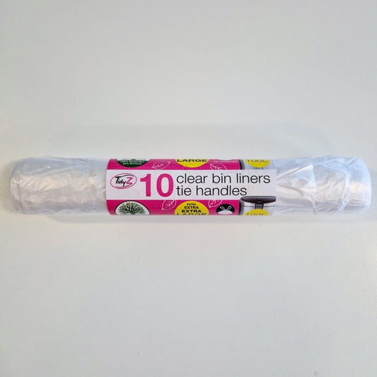 Tidyz Clear Bin Liners With Tie Handle 100L Roll 10