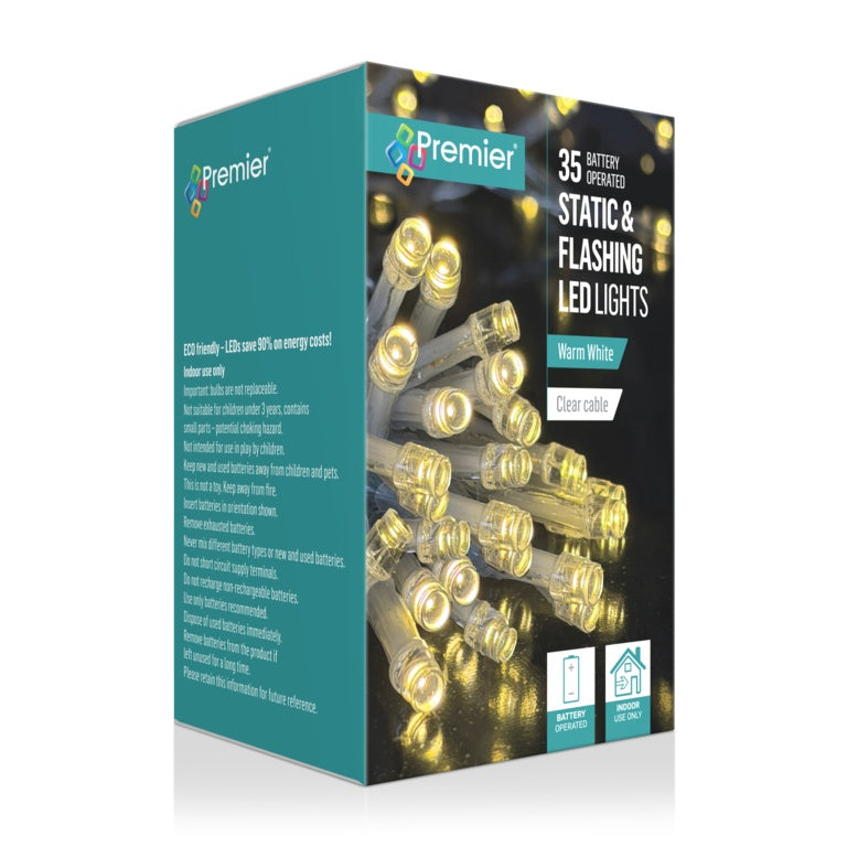Premier 35 LED Static & Flashing Lights Warm White/Clear Cable