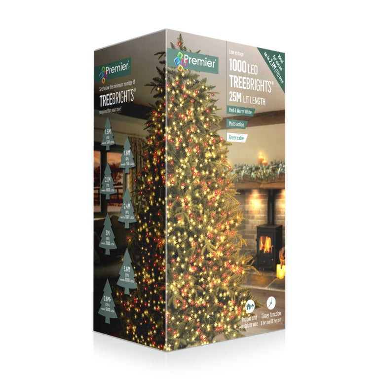 Premier 1000 LED Multi Action Treebrights Red/Warm White Green Cable
