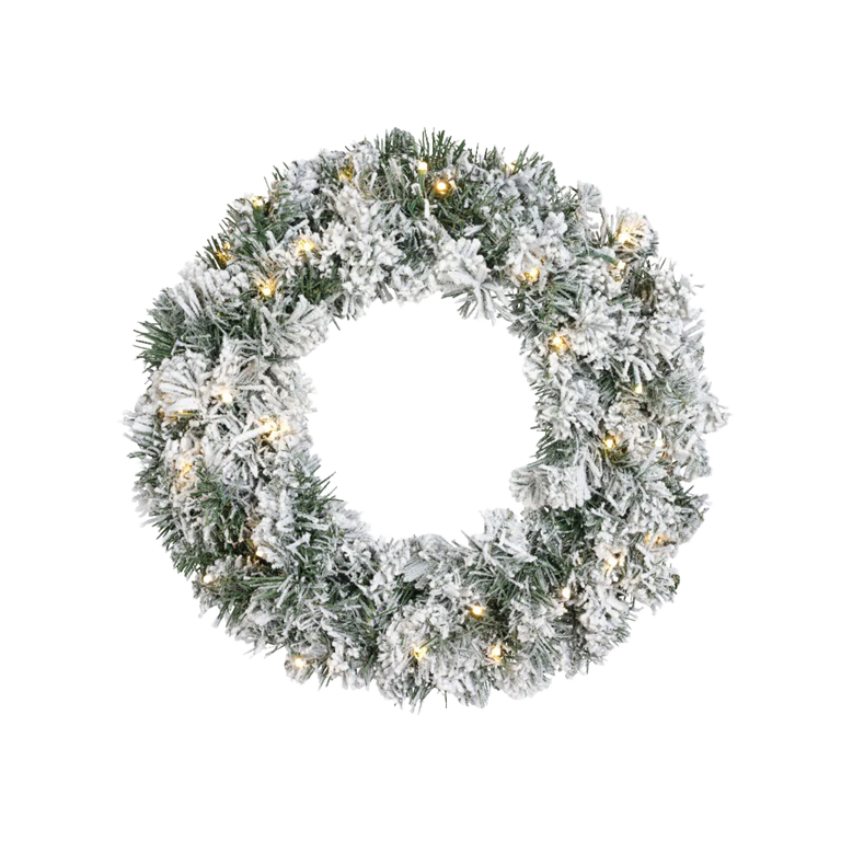 Kaemingk Imperial Snowy Green Wreath With Warm White LEDs 50cm