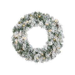 Kaemingk Imperial Snowy Green Wreath With Warm White LEDs 50cm