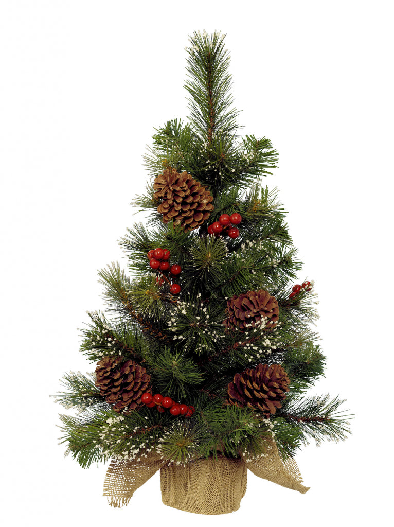 Kaemingk Snowy Mini Tree Berries Pine Cones 45cm Green/White