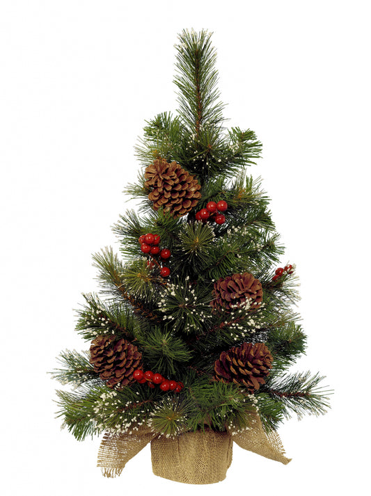 Kaemingk Snowy Mini Tree Berries Pine Cones 45cm Green/White