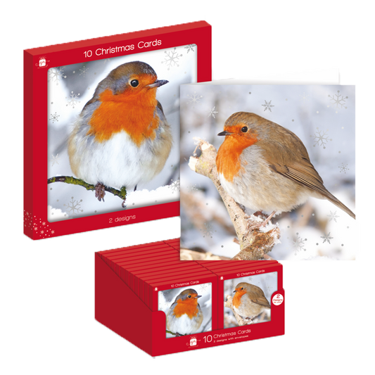 Ig Design Square Christmas Cards Pack 10 Robins
