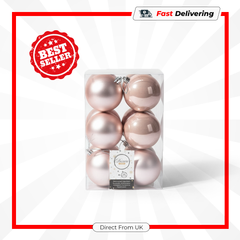 Kaemingk Shatterproof Baubles 8cm Blush Pink Christmas Tree Ornaments 6 Pack