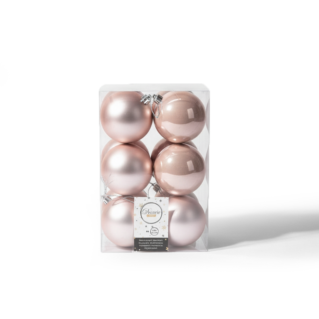 Kaemingk Shatterproof Baubles 8cm Blush Pink Christmas Tree Ornaments 6 Pack