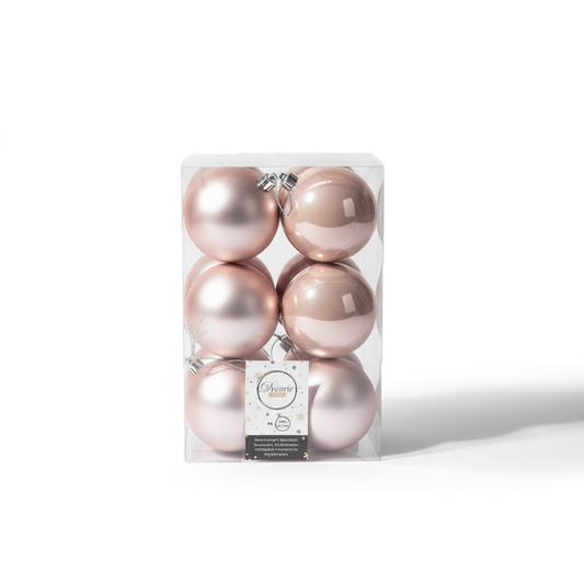 Kaemingk Shatterproof Baubles 8cm Blush Pink Christmas Tree Ornaments 6 Pack