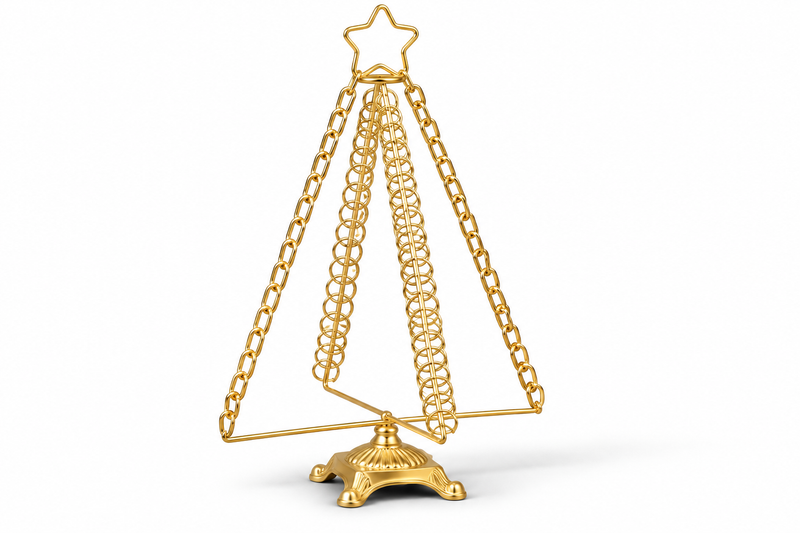 Christmas Tree Greetings Card Holder Metal Gold Tree Shape Holds 80 Cards 50cm