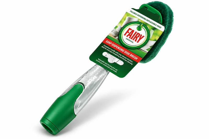 Addis Fairy Max Power Soap Dispensing Dish Brush Set Green with 3 Refills Pads