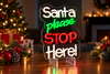 Premier 35cm Lit Neon 'Santa Please Stop Here' Hanging Sign