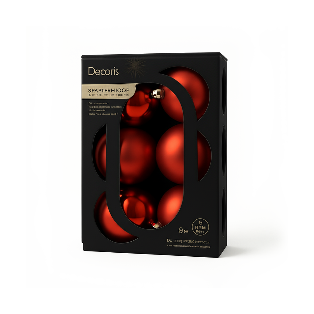 Kaemingk Baubles Polystyrene Christmas Red Pack 6 8cm Assorted Tree Decor