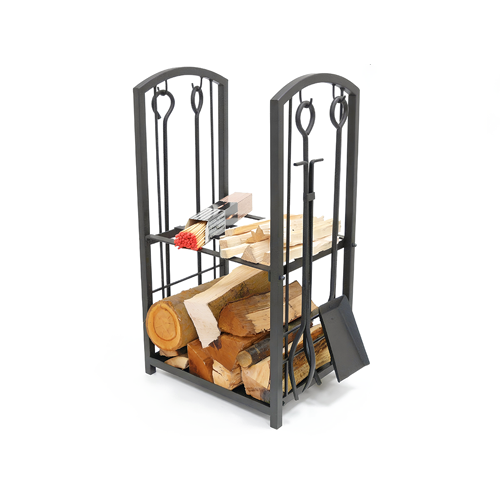 Manor Black Log Station Slim 73x46x30cm Fireplace Wood Holder Rack Storage